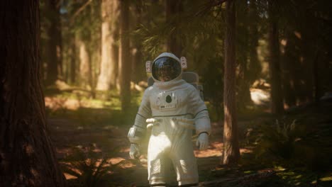 astronauta solitario en el bosque oscuro