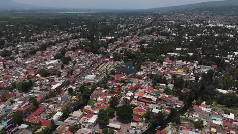 panoramic aerial shot of a xochimilco pier in mexico city