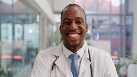 Healthcare,-face-and-funny-with-a-doctor-black-man