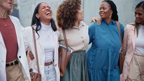 outdoor, walking or office friends laughing to