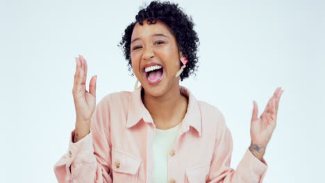 baile, feliz y ganador con rostro de mujer