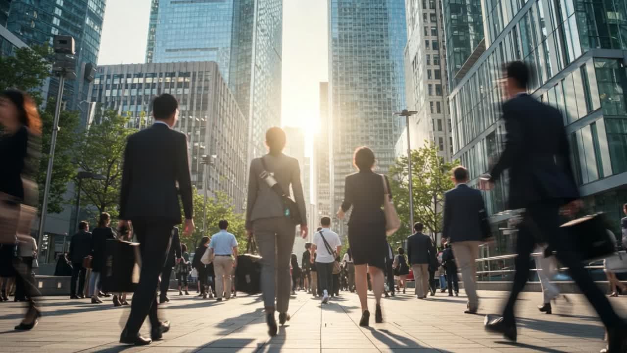 Busy City Streets with Office Workers
