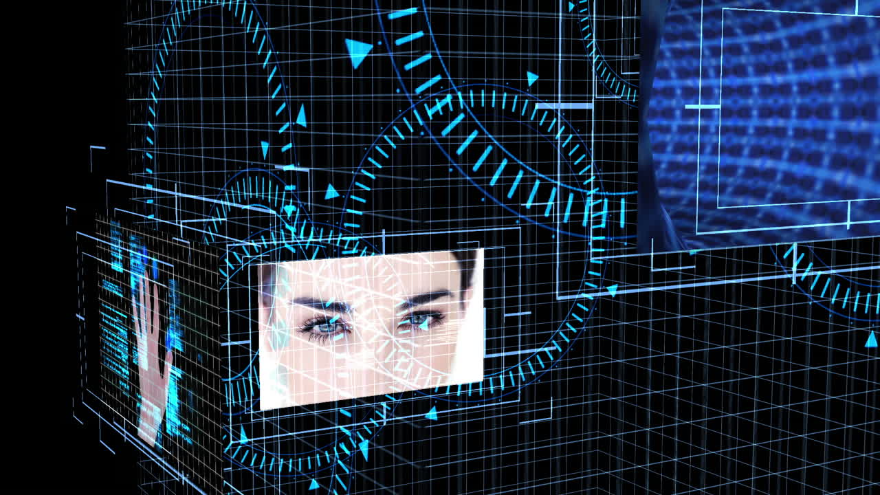 animación futurista que muestra pantallas con escenas informáticas