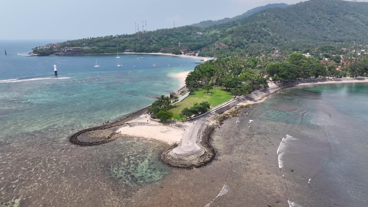 Pantain Senggigi, beautiful coastal of Lombok Island, Indonesia. Birds eye view, sunny day.
