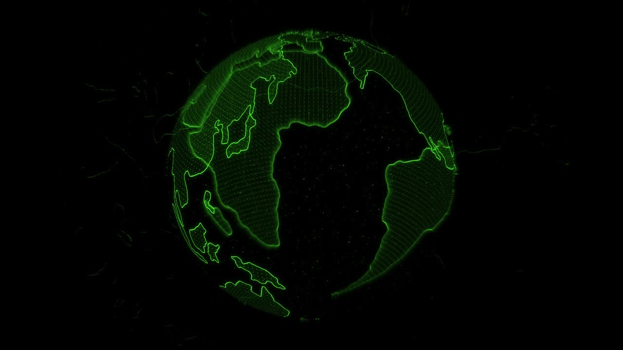 planeta tierra en bucle - 4k globo digital abstracto - conexiones globales con puntos de conexión - futurista alta tecnología bucle planeta - tierra conectada - red tecnológica y tierra digital 4k - color verde