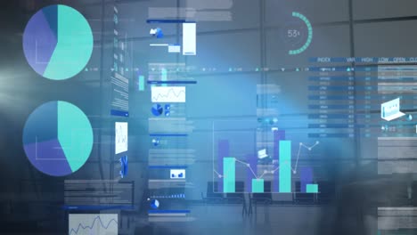animación de las estadísticas y el procesamiento de datos financieros en una oficina ocupada