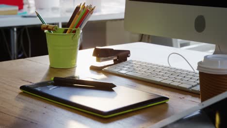 digital tablet and graphic tablet on a desk