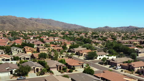 aerial view flying over a community of homes in ahwatukee, in sunny arizona, usa