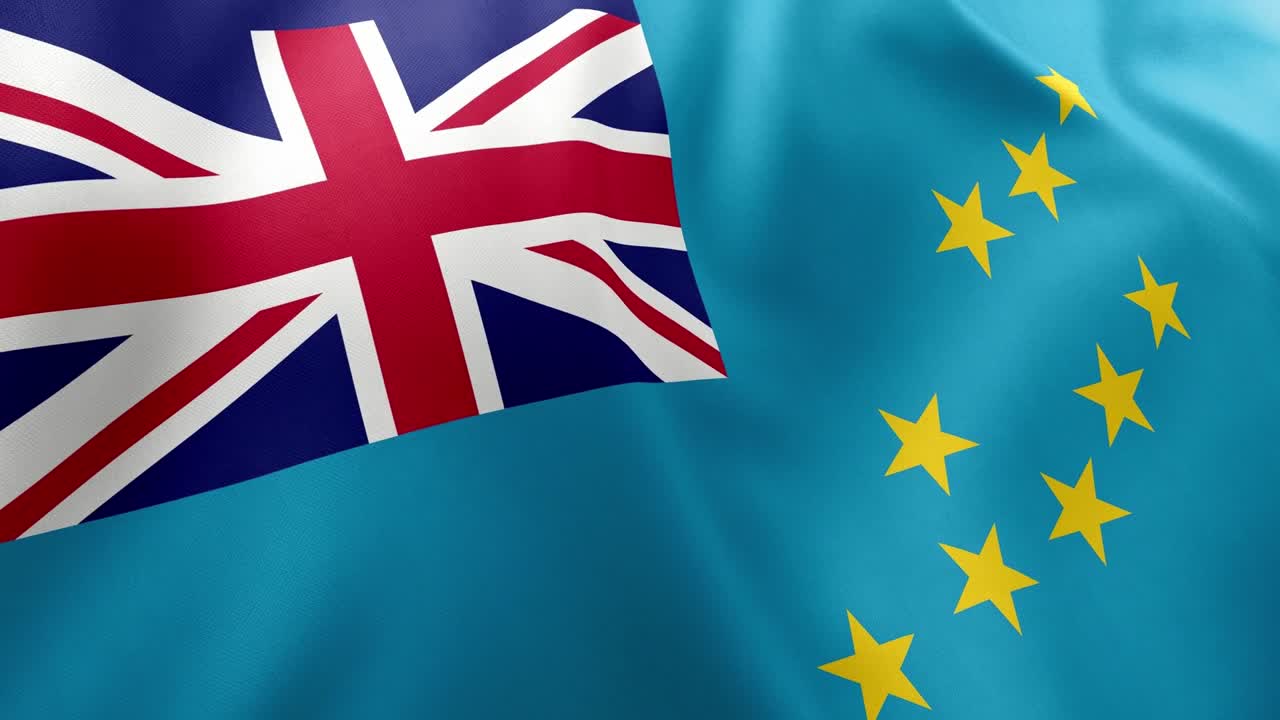 Waving flag of Tuvalu animation, light blue with Union Jack and nine yellow stars, national symbol