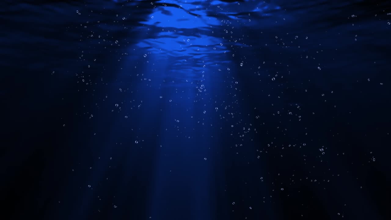 Sun light beams shining with air bubbles rising up to the surface 4k 3d green screen loop animation