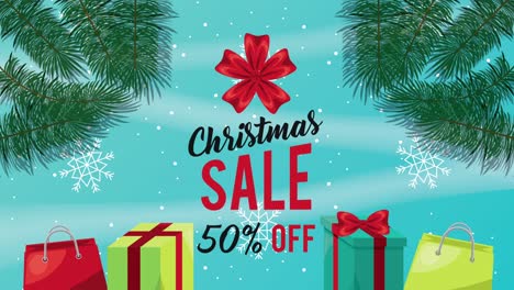 feliz navidad tarjeta de letras con regalos y hojas