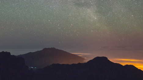 Timelapse-of-the-Milky-way-rising-in-the-clear-sky-of-La-Palma-Island,-Canary-Islands,-Spain