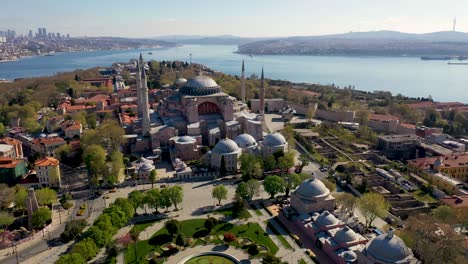 istanbul hagia sophia aerial view with. at covid-19 pandemic curfew