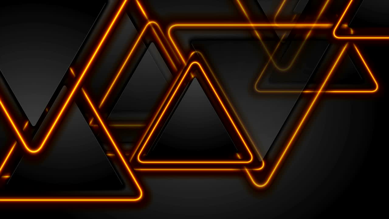 Black and glowing orange triangles abstract video animation