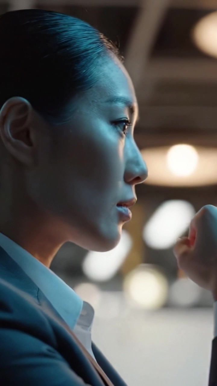 A Contemplative Businesswoman Deep in Thought, Showcasing a Profile View with Strong Features and a Determined Ambiance in a Modern Office Setting