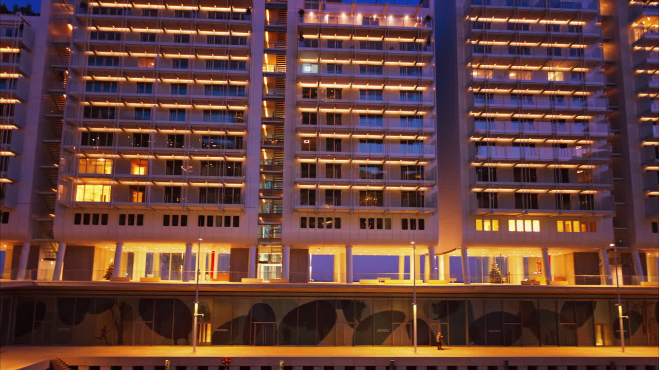 Buildings in Mareterra new Residential district in Monaco in the evening