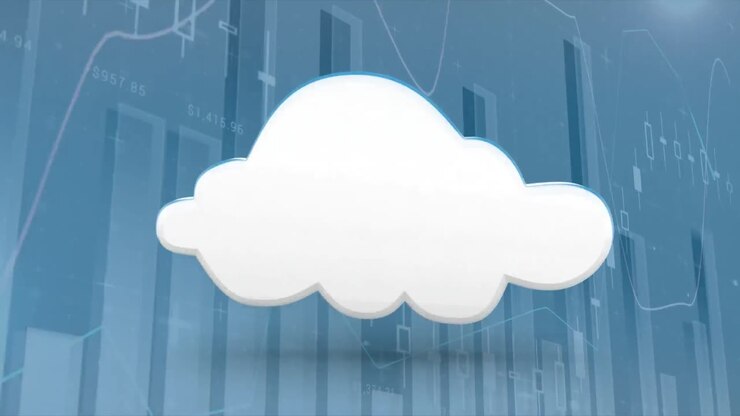 Revolving white cloud in front of moving charts and graphs