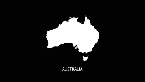 digital revealing and zooming in on australia country map alpha video with country name revealing background | australia country map and title revealing alpha video for editing template conceptual