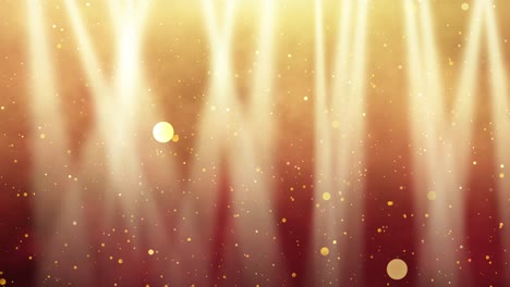 stage lights with floating particles animation - loopable golden mist and light beams - atmospheric smoke and glitter - cinematic and magical atmosphere