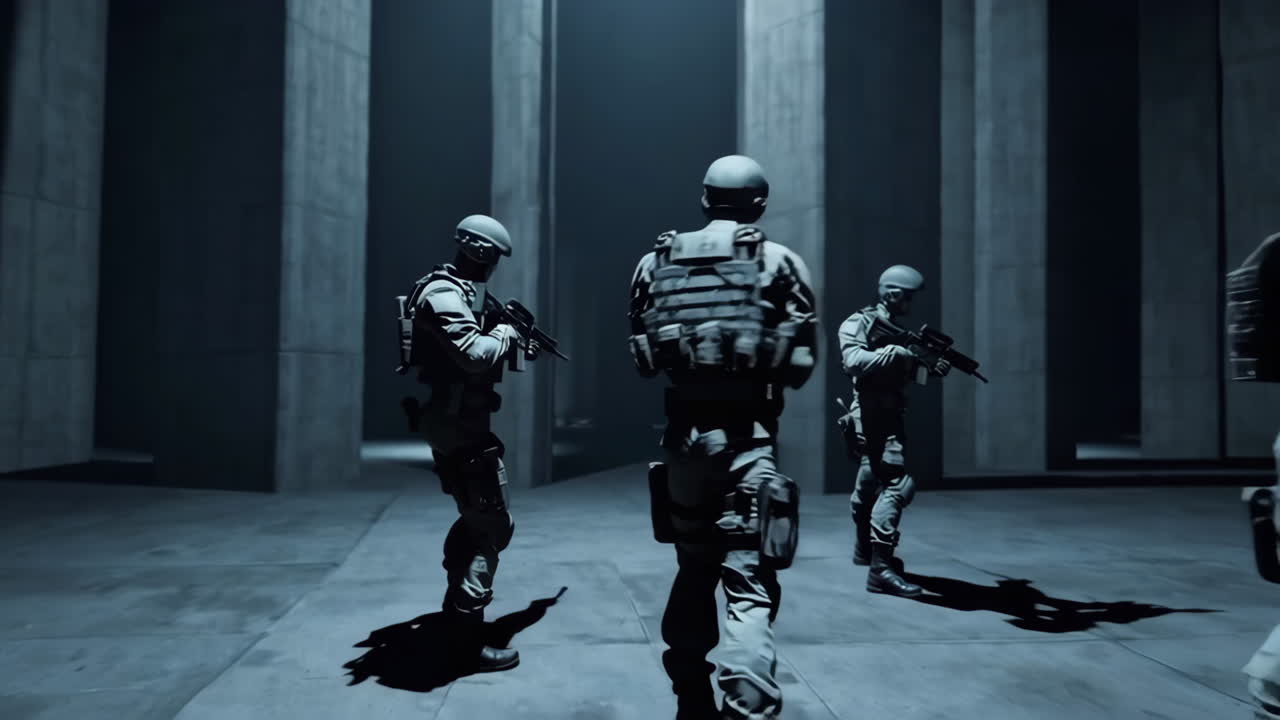 Soldiers in a modern building