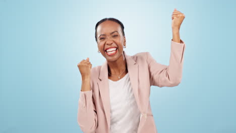 Happy-black-woman,-fist-pump