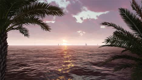 tropical sunset seascape with sailboats