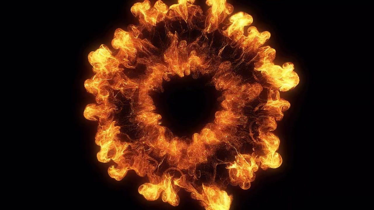 Dynamic Fiery Ring Expanding and Dissipating on Black Background