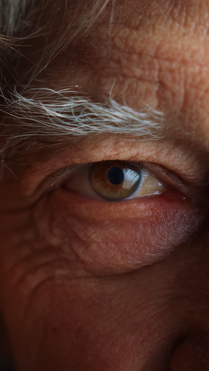 Close-Up of an Elderly Person's Eye, Showcasing Intricate Details, Emotions, and Texture of the Skin, Highlighting the Wisdom and Experience Embedded in Each Crease