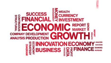economic growth animated tag word cloud,text design animation seamless loop.