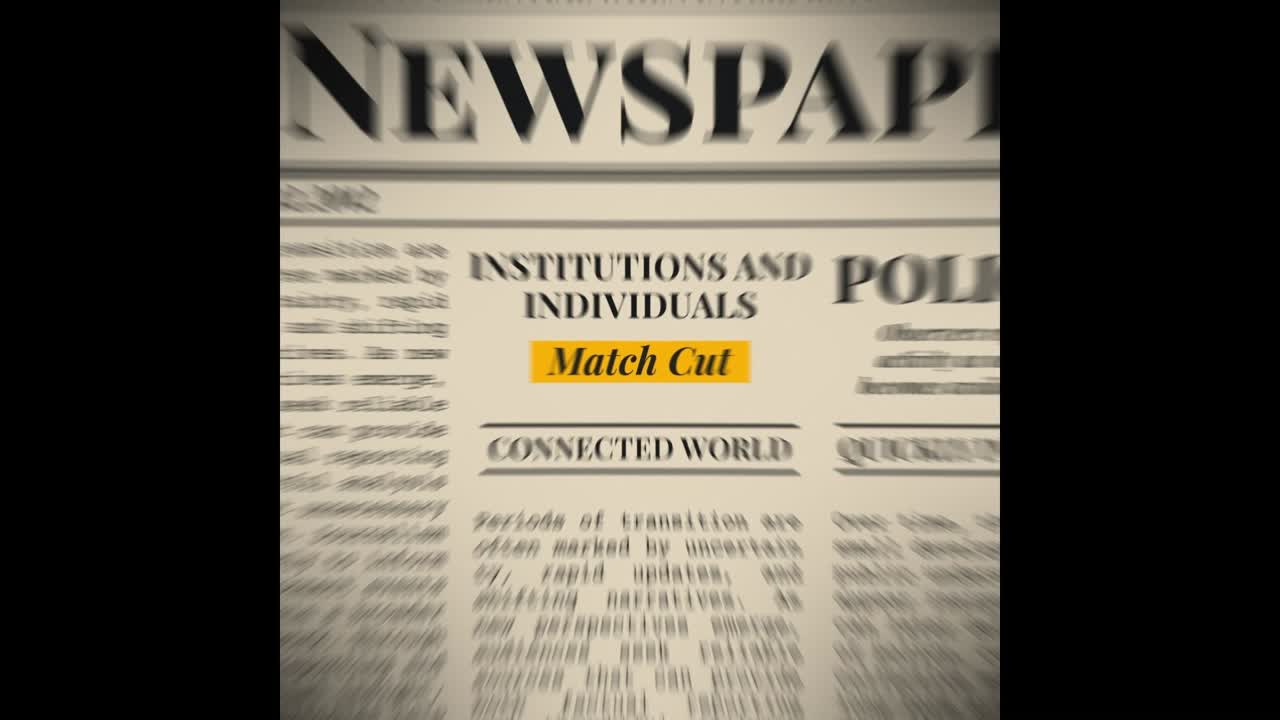 Match cut newspaper style transition for editorial cinematic storytelling