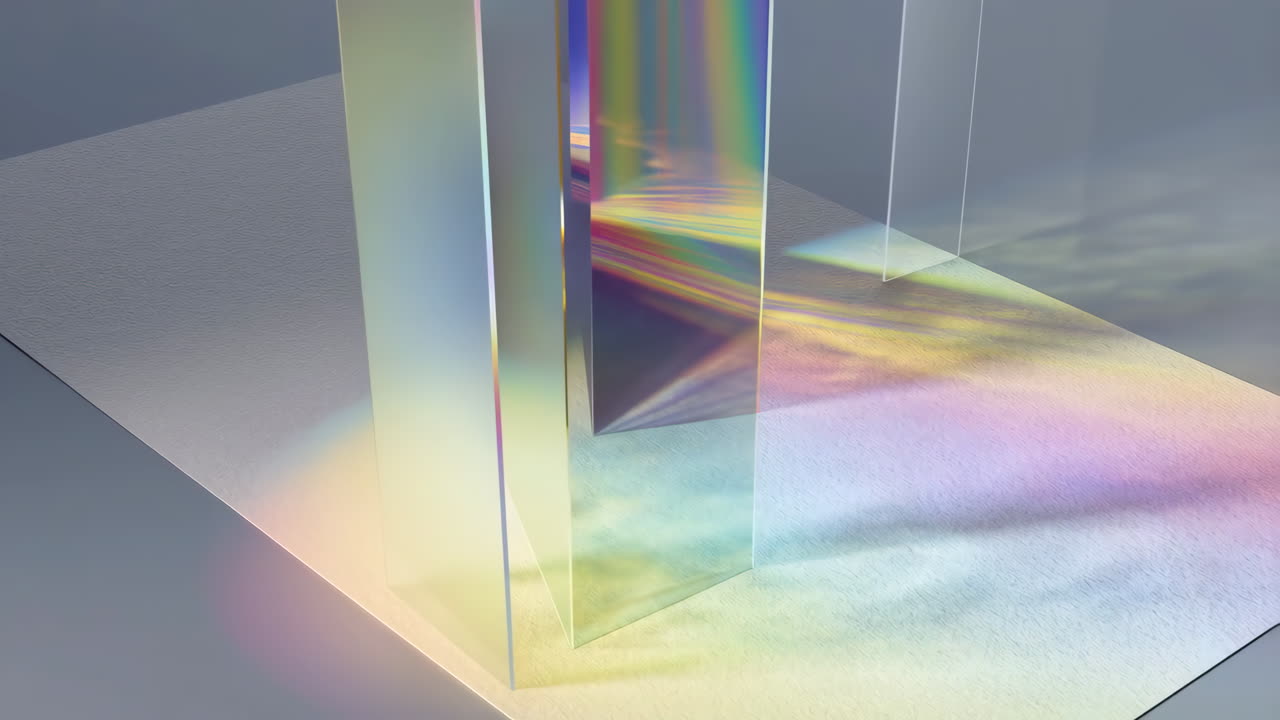 Abstract Light Refraction through Prisms with Rainbow Colors