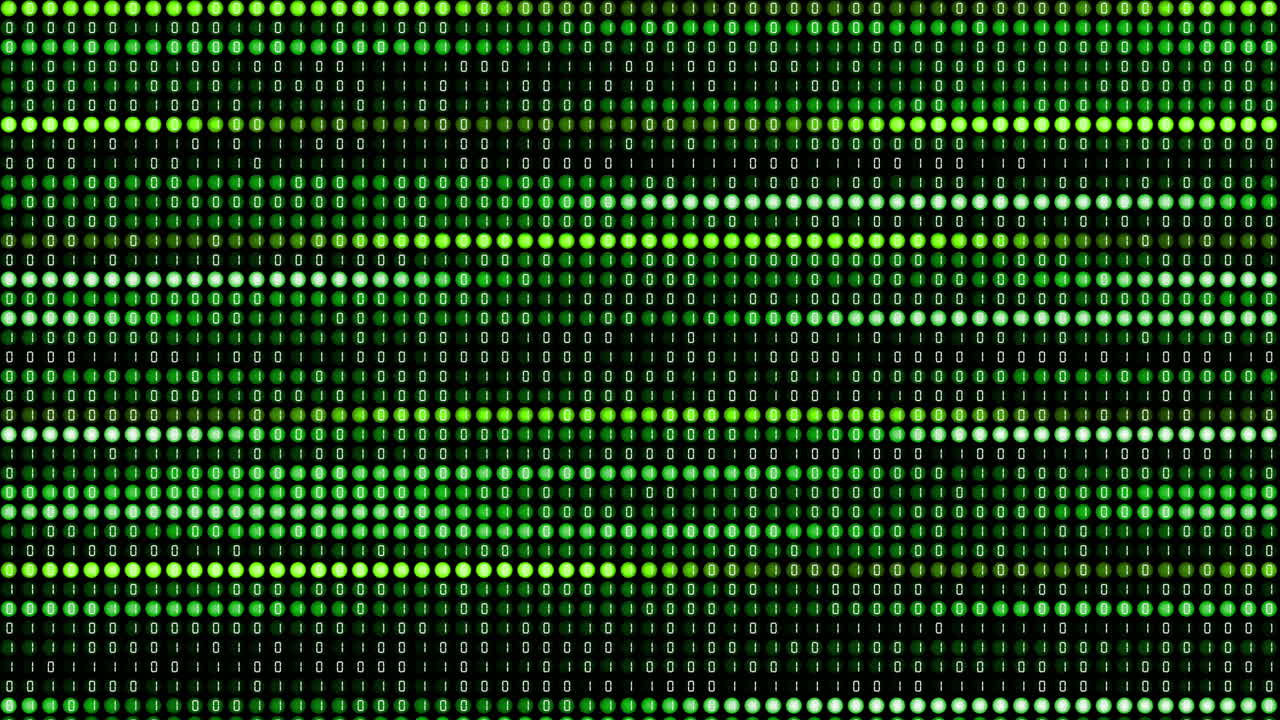 Digital screen with fast flashing and changing numbers. Variable digital computer code of ones and zeros. Looped animation with binary code in diodes.