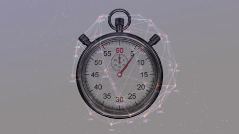 stopwatch with network connections and data points in background animation