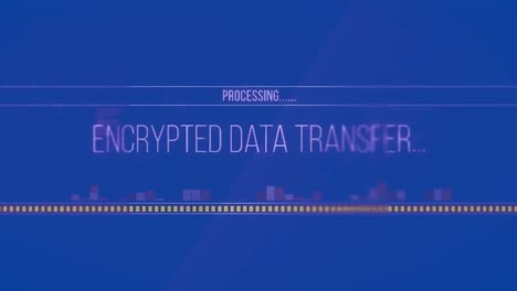 animación del texto de transferencia de datos cifrado y el procesamiento de datos contra un fondo azul