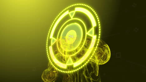 animación de cuenta atrás digital sobre una interfaz circular amarilla brillante