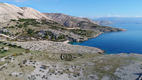 aerial of krk island spectacular coastline near baska, a popular small village in croatia