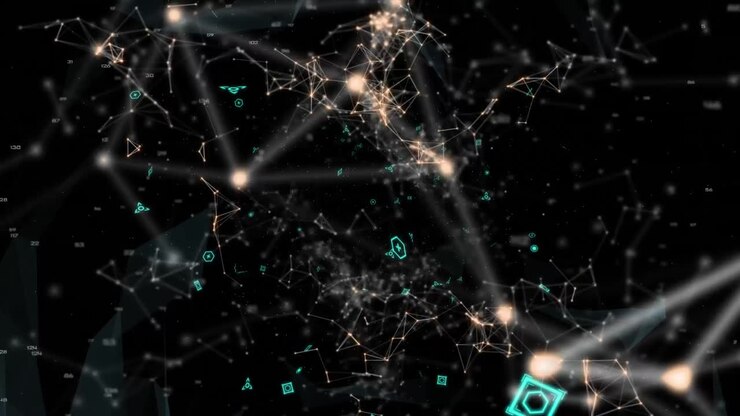 Moving blue diamond outlines on a black background