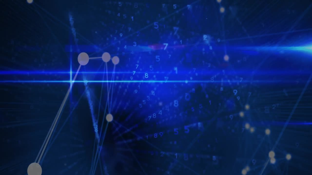 Animation of data processing and binary coding on blue background ...