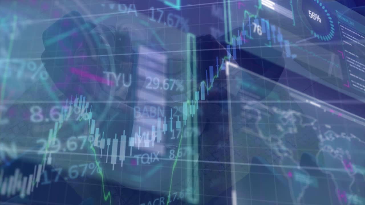 Animation of financial data processing with globe