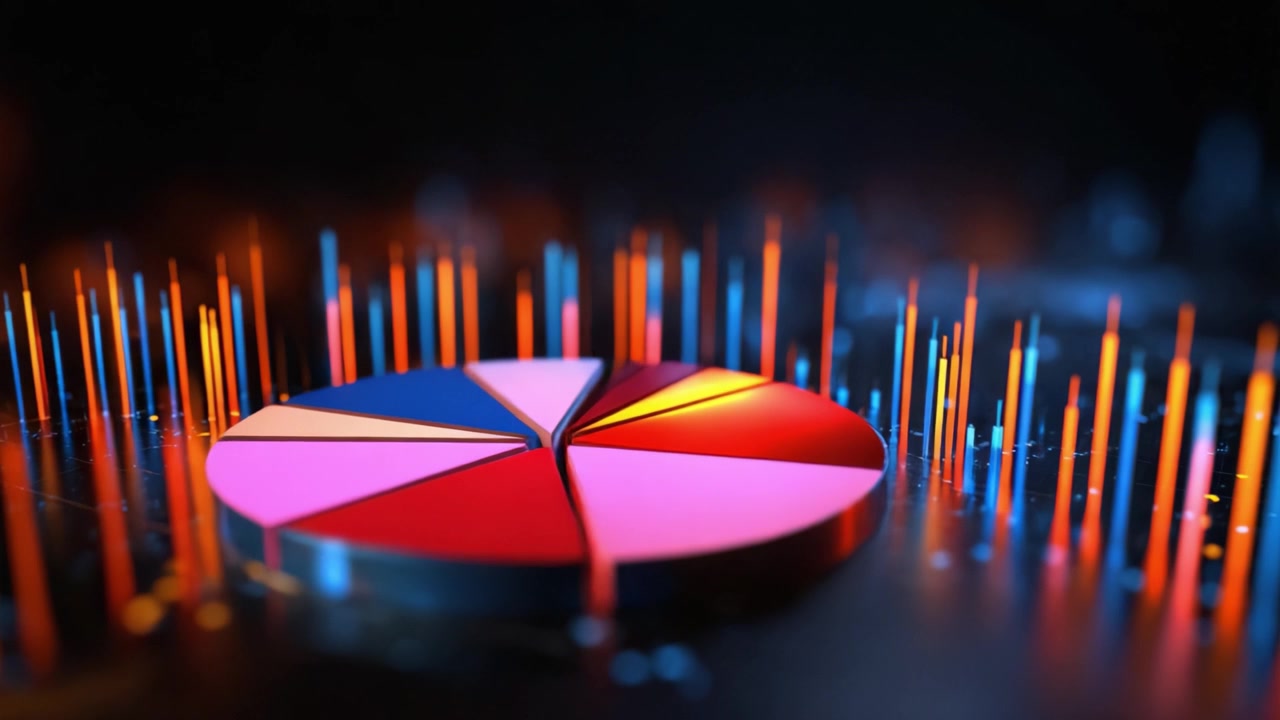 Visualizzazione dinamica dei dati con grafico a torta colorato che rappresenta analisi statistiche e tendenze in un ambiente digitale ottimizzato per un processo decisionale informato.