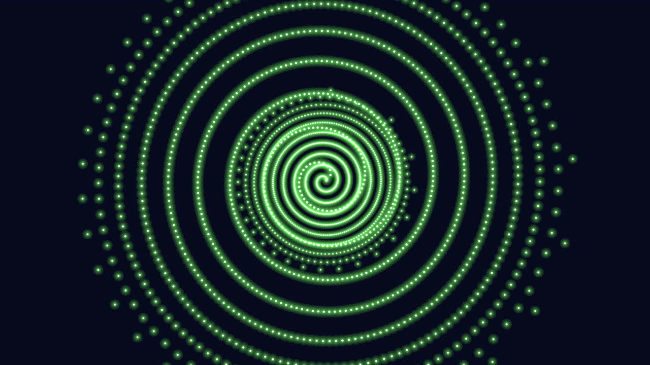 Futuristic spiral glowing green circles on black background