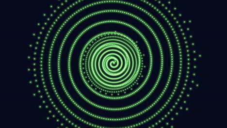 futuristic spiral glowing green circles on black background