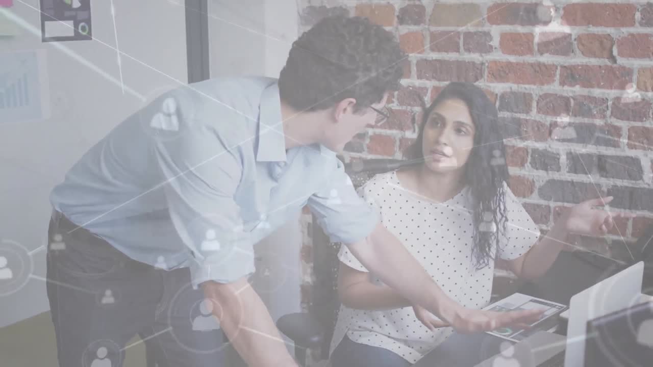 animación de la red de conexiones sobre personas de negocios en la oficina