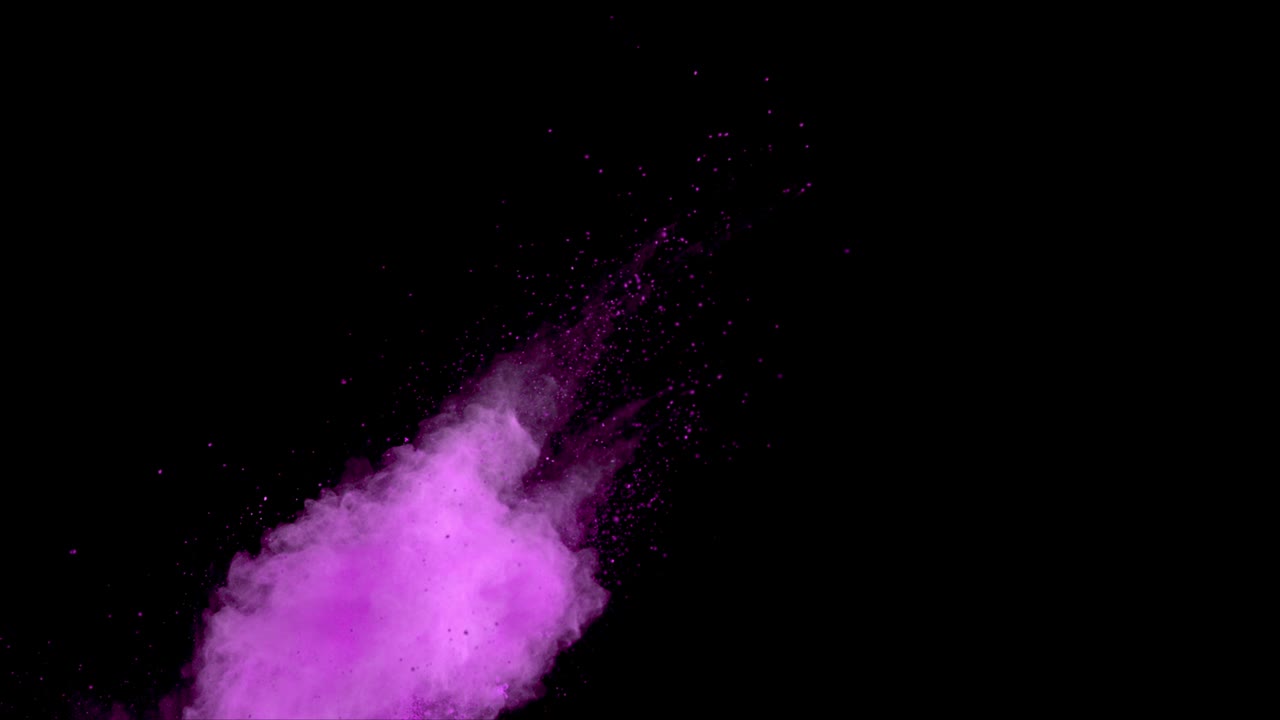 Lancio di Polvere di Particelle Viola Lavanda in Slow Motion per Compositing su Sfondo Nero 4K, Elemento Video