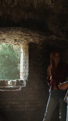 friends inside an old building