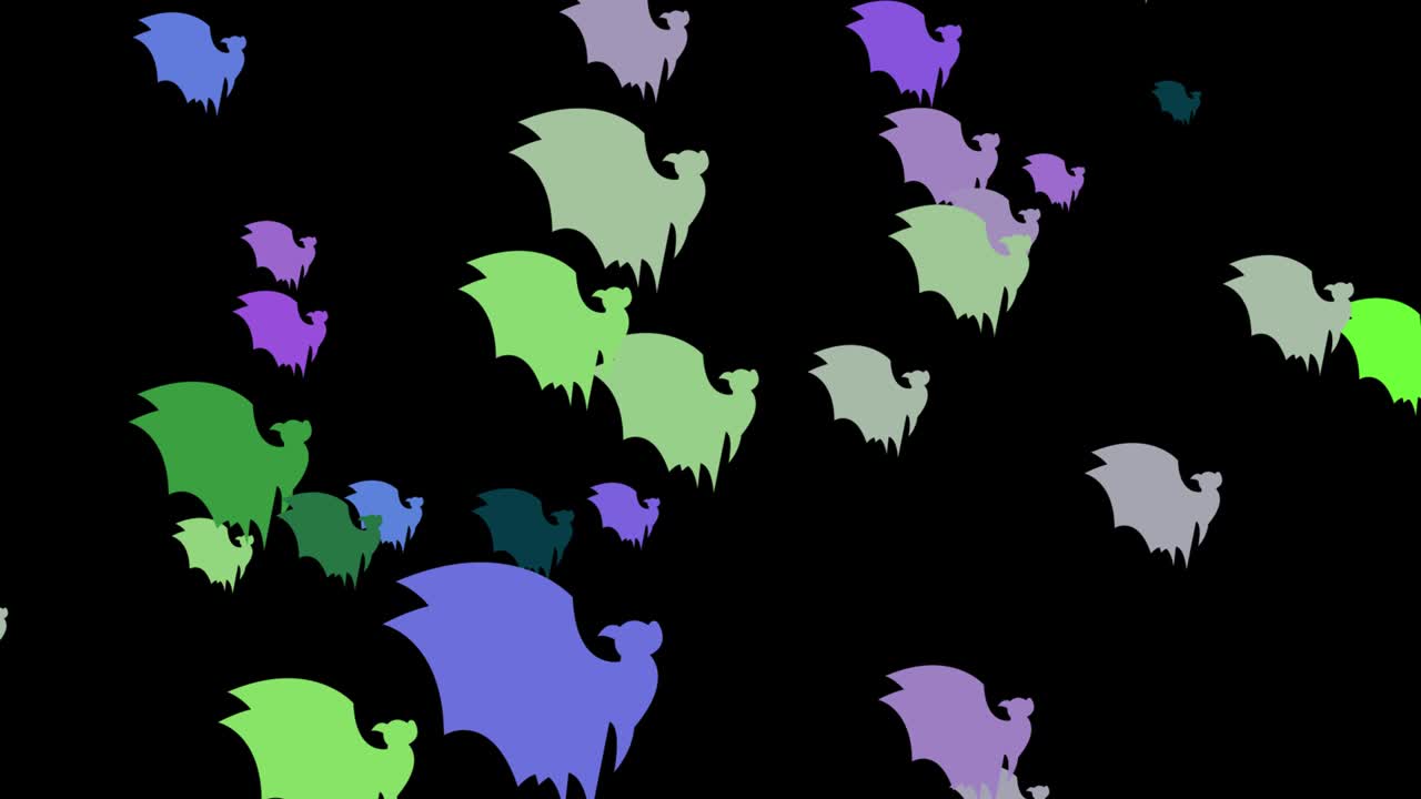 Halloween Bat - Halloween concept - Bats flapping their wings upwards -  Loopable - Hundreds of bat rush upwards - Halloween - Halloween flying bats endless loop - Bat Loopable - Black Background - Multi Color - А flock of bats