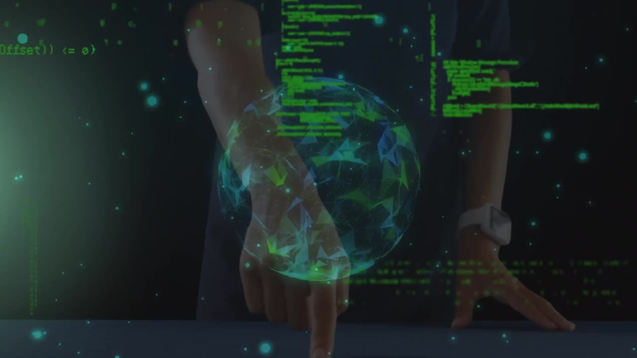 animazione del globo e elaborazione dei dati sull'uomo caucasico