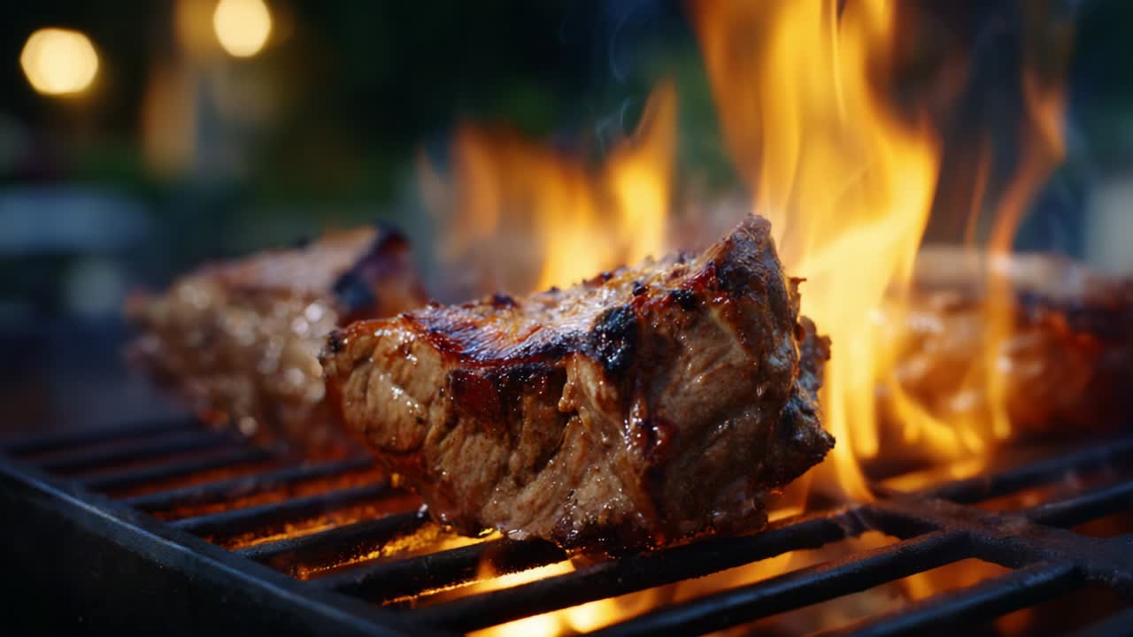 Sizzling Steaks on the Grill: A Captivating Display of Mouthwatering Juiciness and Flames, Showcasing the Art of Outdoor Cooking and the Perfect Balance of Char and Flavor in Every Bite