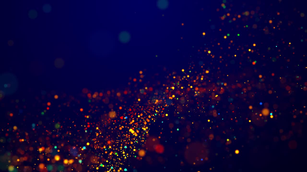 Magical multicolored sparkles of light form abstract simple wave structure. Multi-colored glow particles float in viscous liquid as fantastic 3d background in 4k. Luma matte as alpha channel.