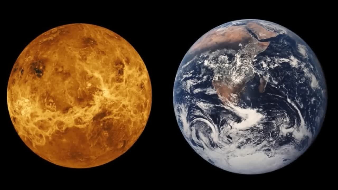 animación lado a lado que compara con precisión los tamaños de venus y la tierra